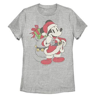 Juniors' Disney's Mickey Mouse Christmas Santa Claus Portrait Tee