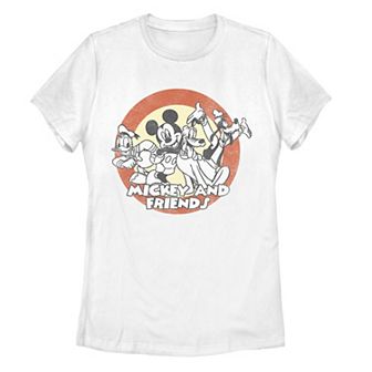 Juniors' Disney's Mickey Mouse And Friends Group Shot Retro Circle Tee