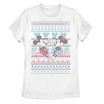 Juniors' Disney's Mickey And Minnie Mouse Christmas Sweater Style Tee