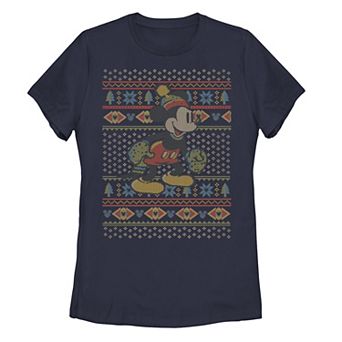 Juniors' Disney's Mickey Mouse Christmas Sweater Style Tee