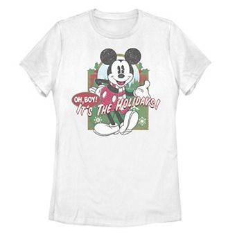 Juniors' Disney's Mickey Mouse "Oh Boy It's The Holidays" Christmas Tee