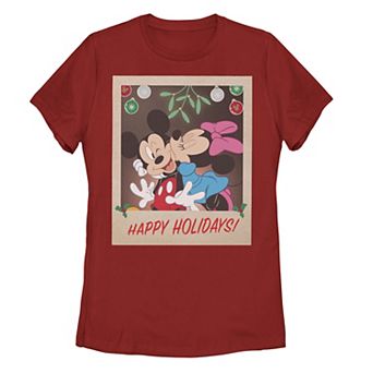 Juniors' Disney's Mickey And Minnie Happy Holidays Christmas Portrait Tee