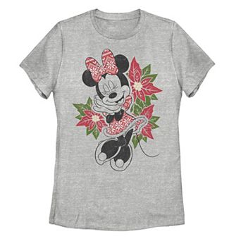Juniors' Disney's Minnie Mouse Holiday Floral Christmas Portrait Tee