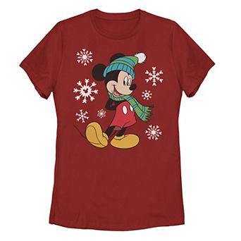 Juniors' Disney's Mickey Mouse Holiday Snowflakes Portrait Christmas Tee