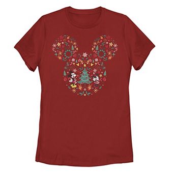 Juniors' Disney's Mickey And Minnie Christmas Mashup Tee