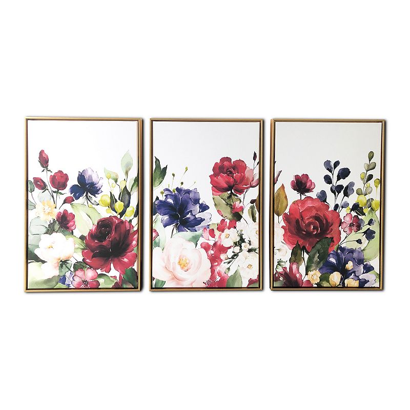 64211029 Floral Garden 3-piece Floating Canvas With Gold Fr sku 64211029