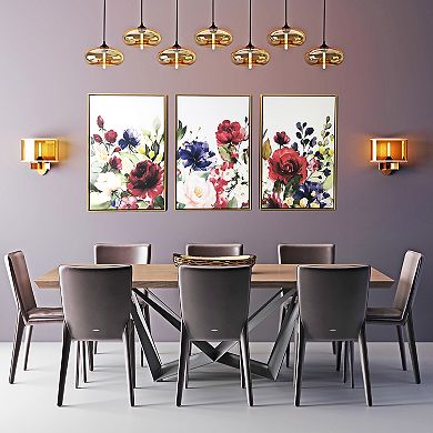 Floral Garden 3-piece Floating Canvas With Gold Frame