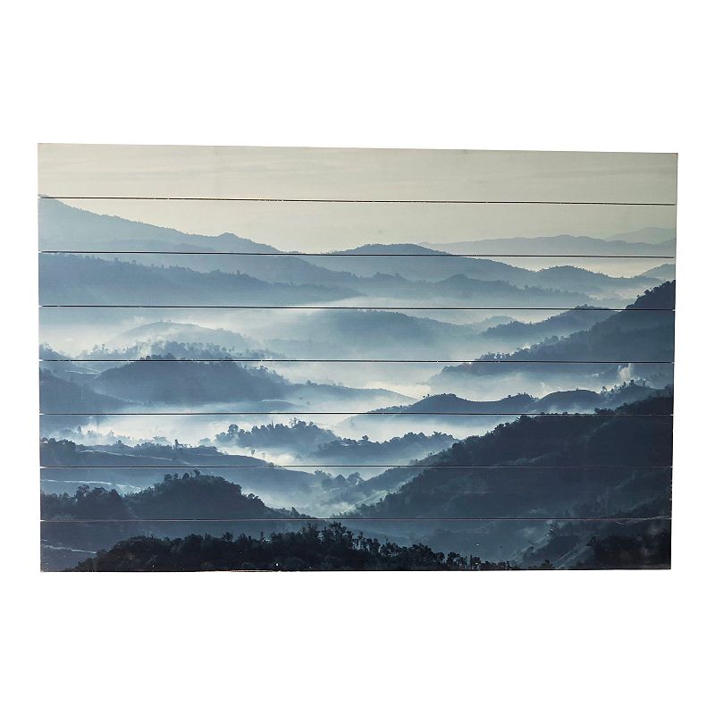 64664728 Misty Blue Mountains Print on Planked Wood, 24X36 sku 64664728