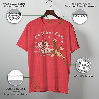 Disney's Mickey, Minnie And Pluto "Oh What Fun!" Christmas Sled Men's Tee