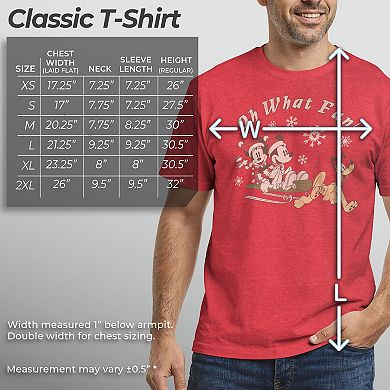 Disney's Mickey, Minnie And Pluto "Oh What Fun!" Christmas Sled Men's Tee