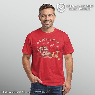 Disney's Mickey, Minnie And Pluto "Oh What Fun!" Christmas Sled Men's Tee