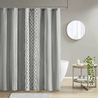 INK+IVY Imani Cotton Printed Tufted Chenille Stripe Shower Curtain