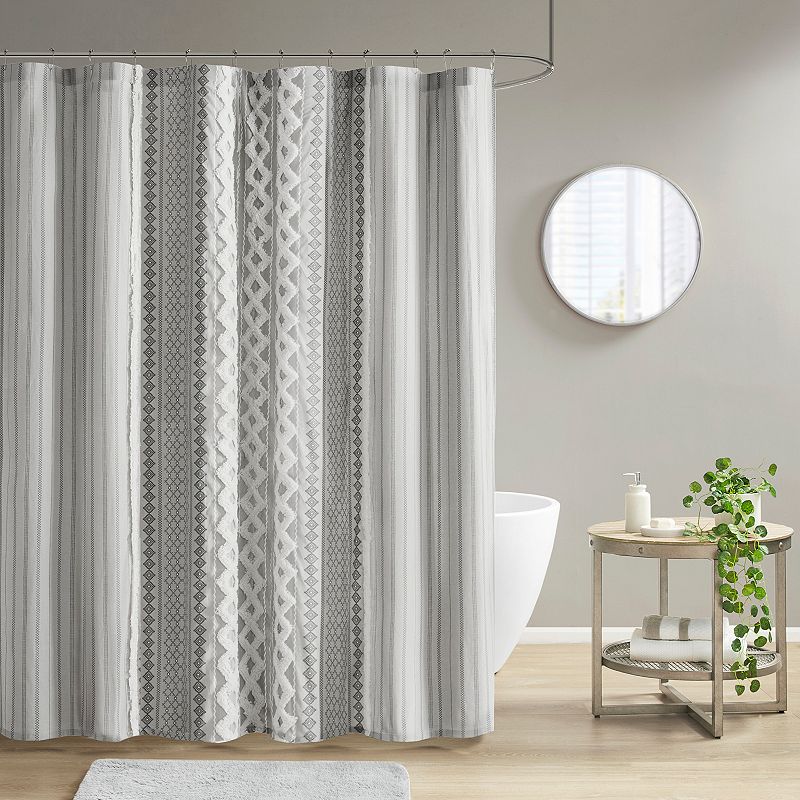 INK+IVY Imani Printed Chenille Stripe Shower Curtain, Grey, 72X72
