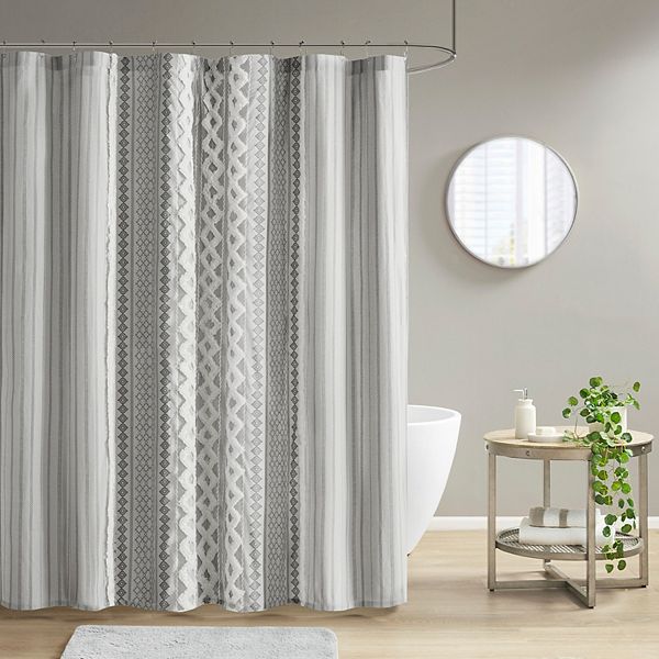 Ink Ivy Imani Printed Chenille Stripe, White Chenille Shower Curtain