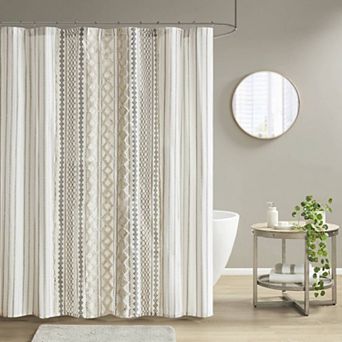 INK+IVY Imani Cotton Printed Tufted Chenille Stripe Shower Curtain