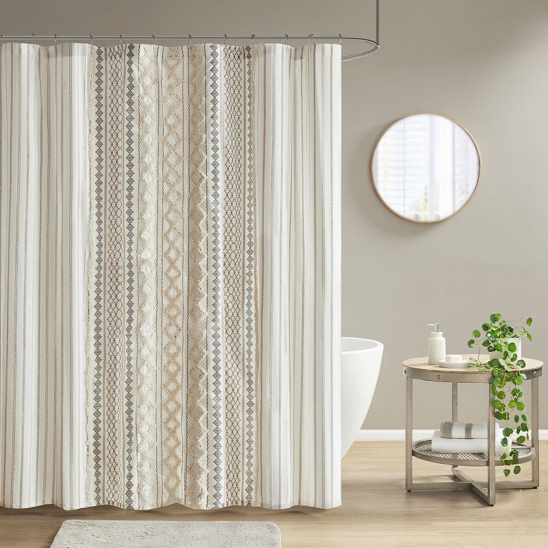 INK+IVY Imani Printed Chenille Stripe Shower Curtain, Natural, 72X72