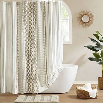 INK+IVY Imani Cotton Printed Tufted Chenille Stripe Shower Curtain