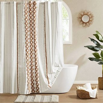 INK+IVY Imani Cotton Printed Tufted Chenille Stripe Shower Curtain