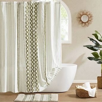 INK+IVY Imani Cotton Printed Tufted Chenille Stripe Shower Curtain
