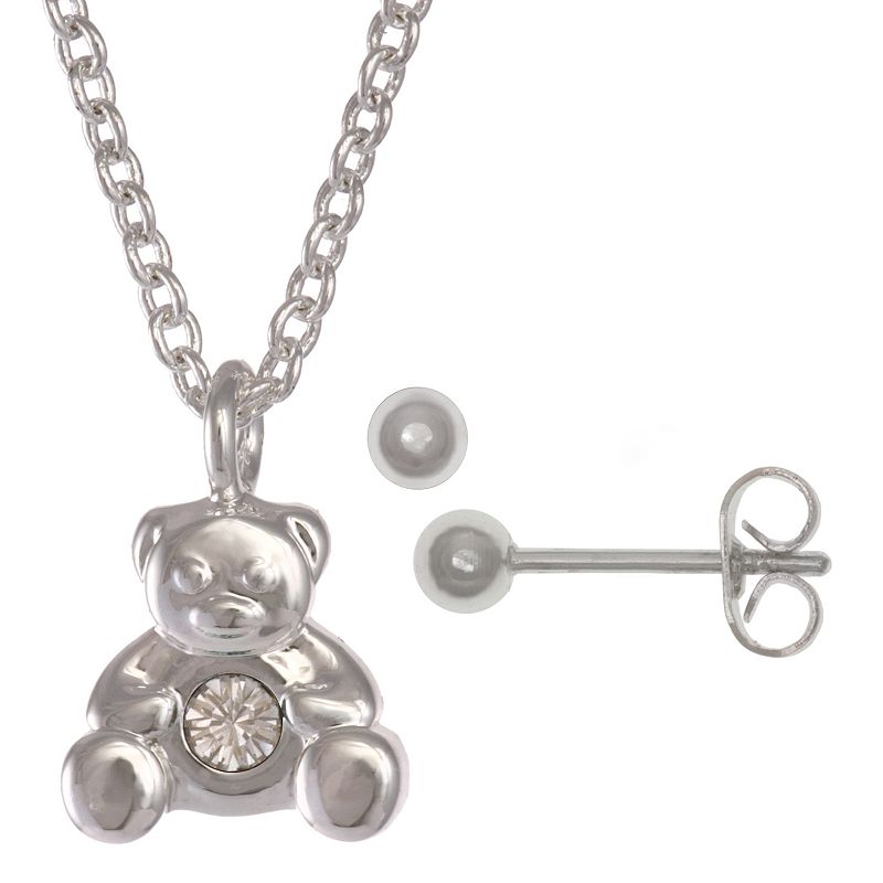 Kids FAO Schwarz January Birthstone Teddy Bear Necklace & Earring Set, Gir