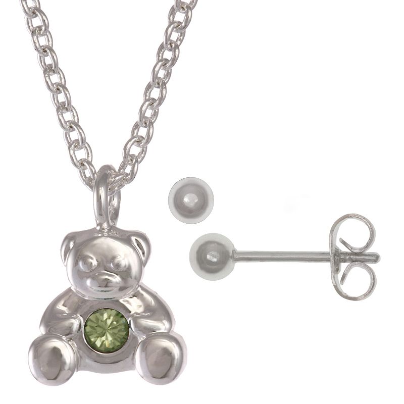 Kids FAO Schwarz January Birthstone Teddy Bear Necklace & Earring Set, Gir