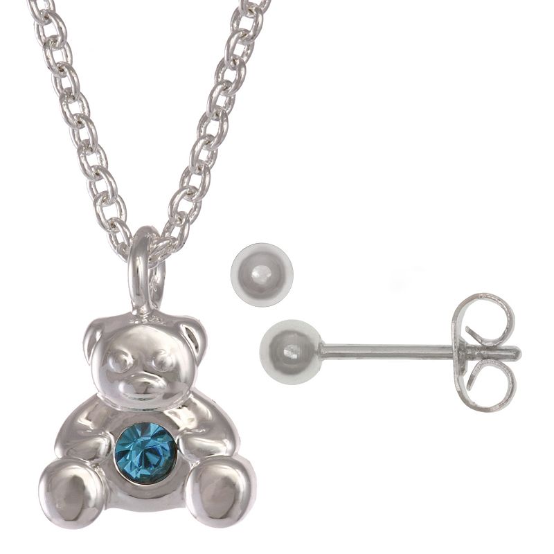 Kids FAO Schwarz January Birthstone Teddy Bear Necklace & Earring Set, Gir