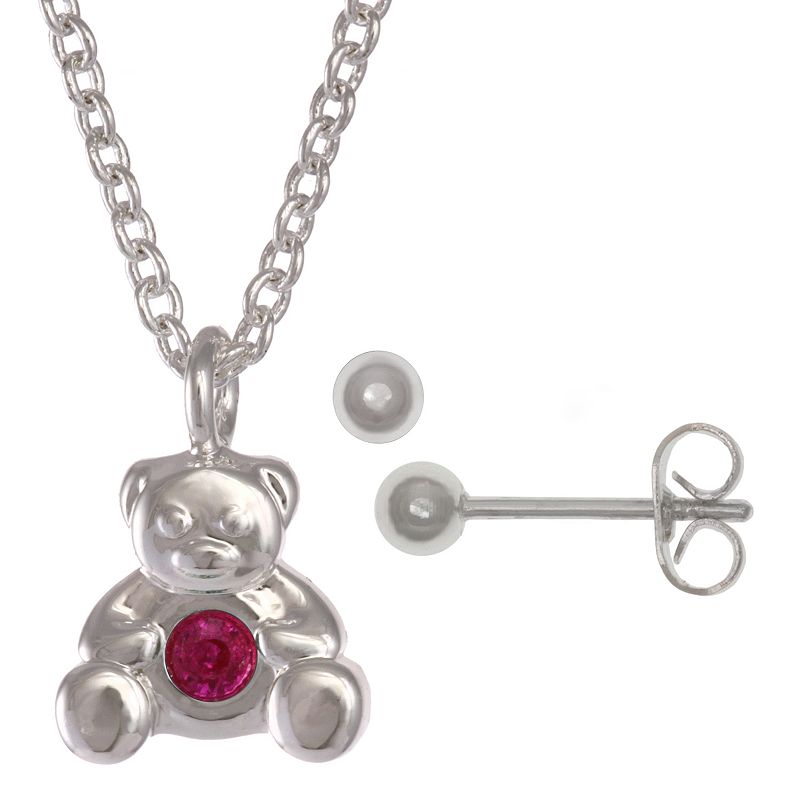Kids FAO Schwarz January Birthstone Teddy Bear Necklace & Earring Set, Gir