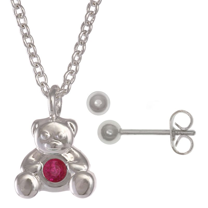 Kids FAO Schwarz January Birthstone Teddy Bear Necklace & Earring Set, Gir