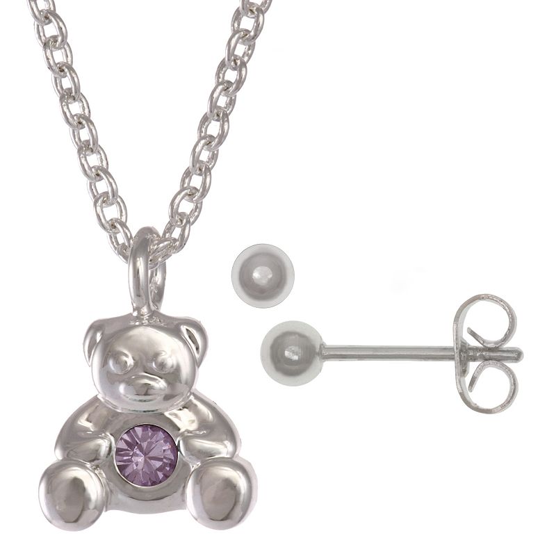 Kids FAO Schwarz January Birthstone Teddy Bear Necklace & Earring Set, Gir