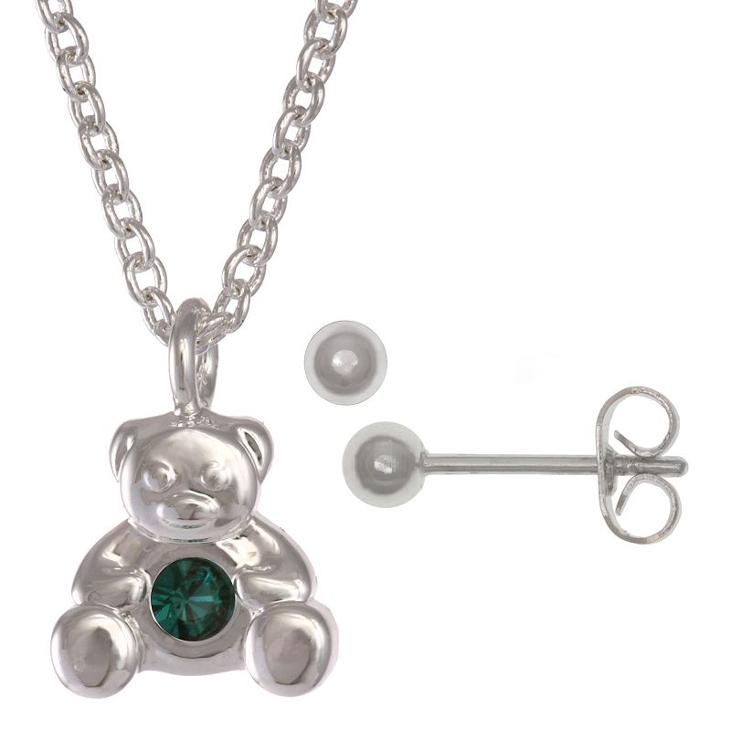 Kids FAO Schwarz January Birthstone Teddy Bear Necklace & Earring Set, Gir