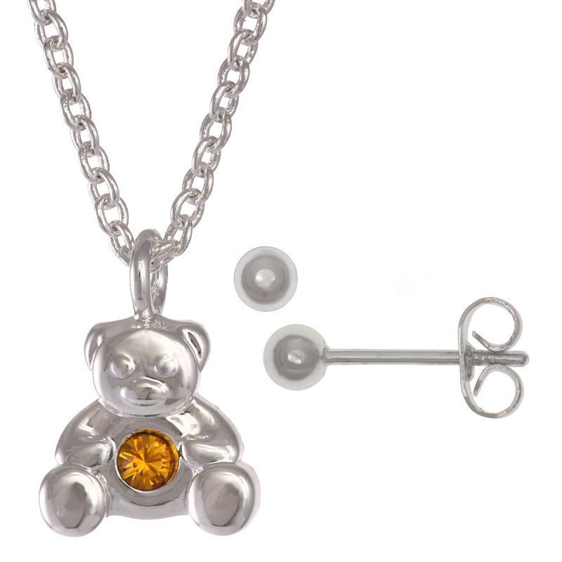 Kids FAO Schwarz January Birthstone Teddy Bear Necklace & Earring Set, Gir