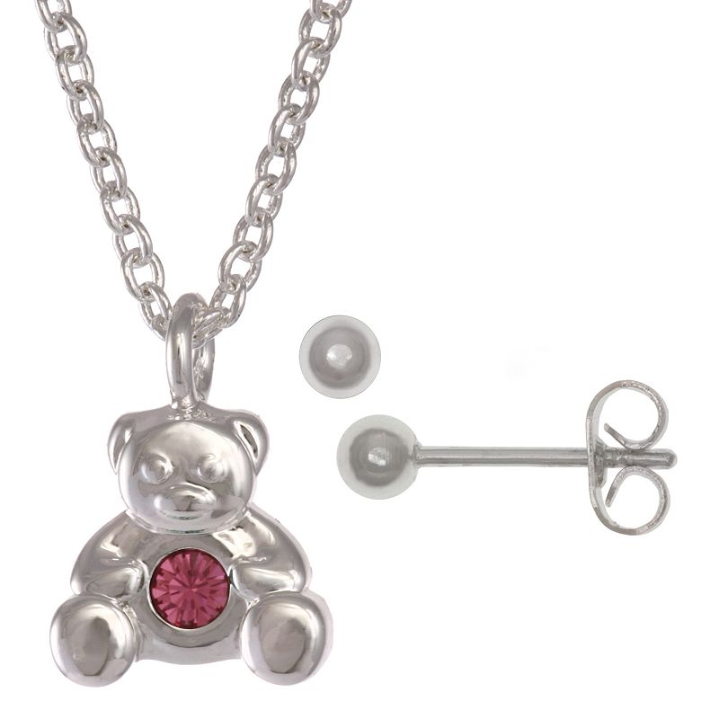 Kids FAO Schwarz January Birthstone Teddy Bear Necklace & Earring Set, Gir