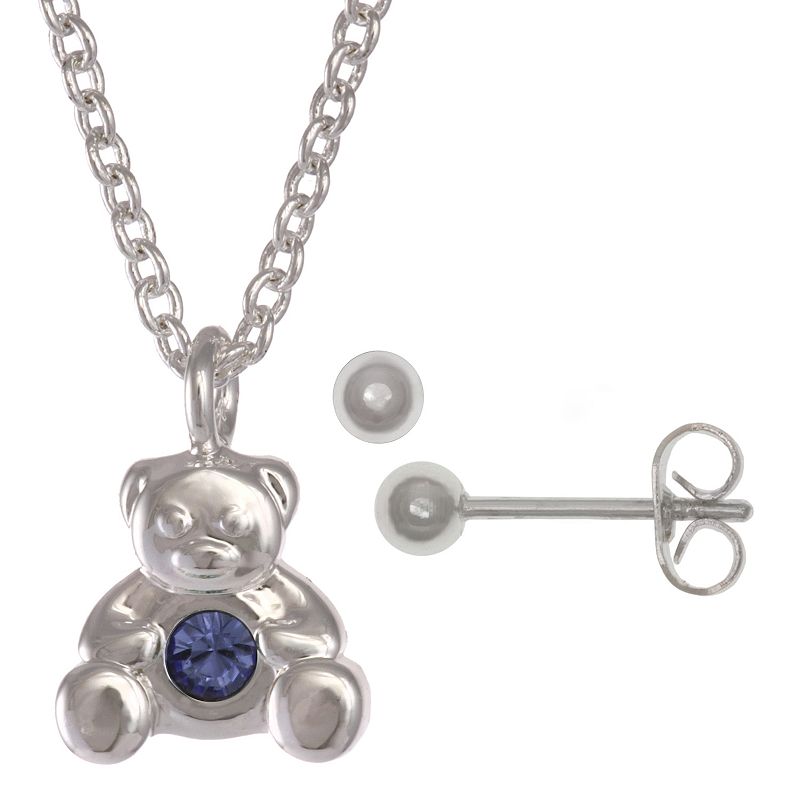 Kids FAO Schwarz January Birthstone Teddy Bear Necklace & Earring Set, Gir
