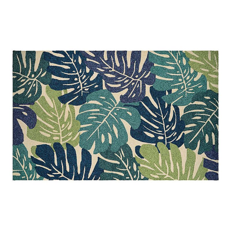 Couristan Covington Monstera Indoor Outdoor Area Rug, Blue, 8X11 Ft