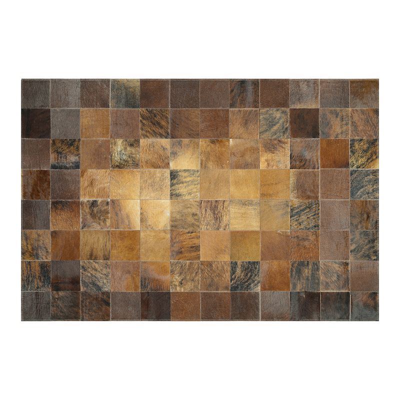 Couristan Chalet Tile Cowhide Leather Area Rug, Brown, 8X11.5 Ft