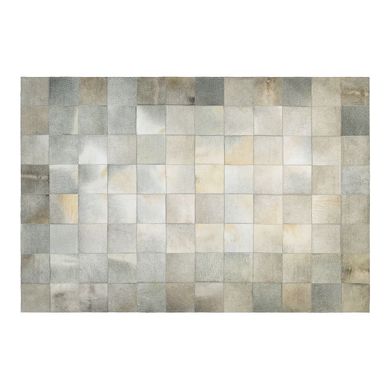 Couristan Chalet Tile Cowhide Leather Area Rug, White, 5.5X8 Ft