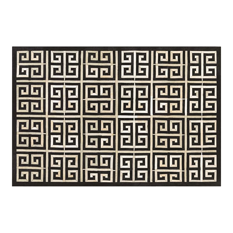 Couristan Chalet Meander Cowhide Leather Area Rug, Black, 8X11 Ft