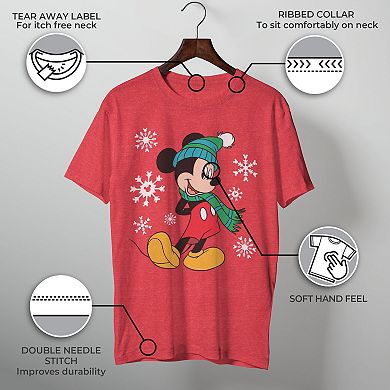 Disney's Mickey Mouse Holiday Snowflakes Portrait Christmas Men's Tee