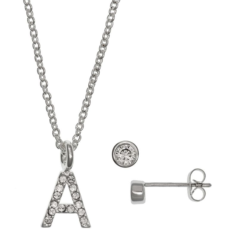 Kids FAO Schwarz Initial Necklace & Stud Earring Set, Girls, White