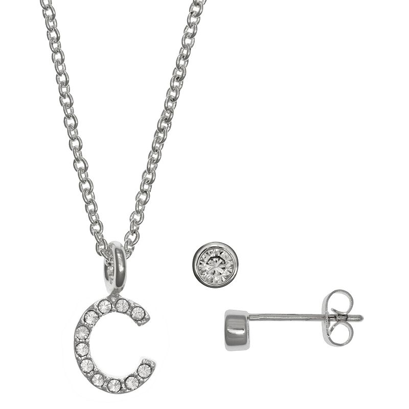 Kids FAO Schwarz Initial Necklace & Stud Earring Set, Girls, White
