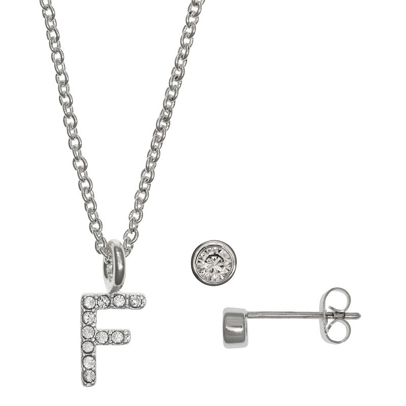 Kids FAO Schwarz Initial Necklace & Stud Earring Set, Girls, White