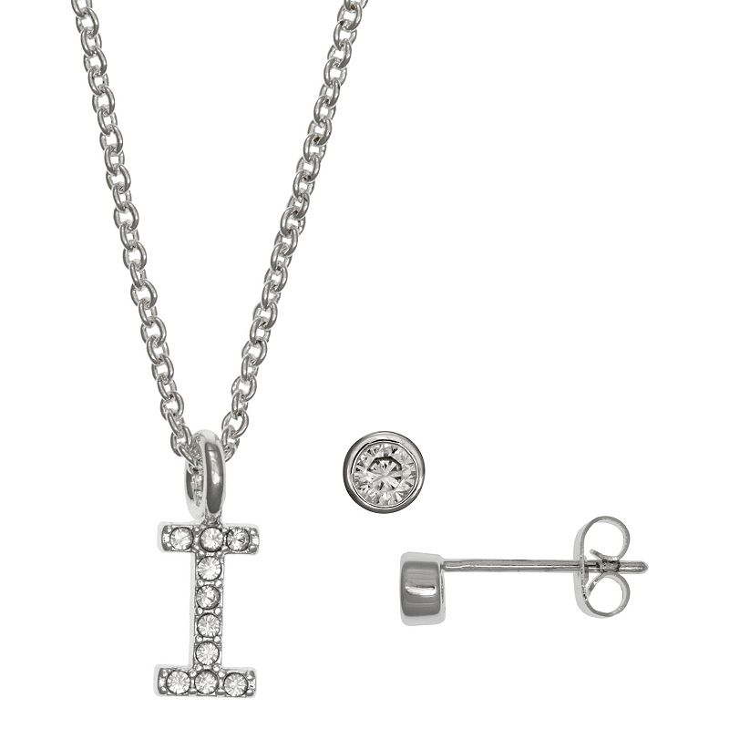 Kids FAO Schwarz Initial Necklace & Stud Earring Set, Girls, White