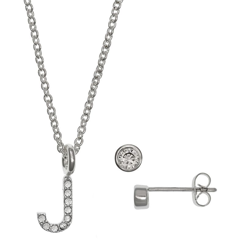Kids FAO Schwarz Initial Necklace & Stud Earring Set, Girls, White