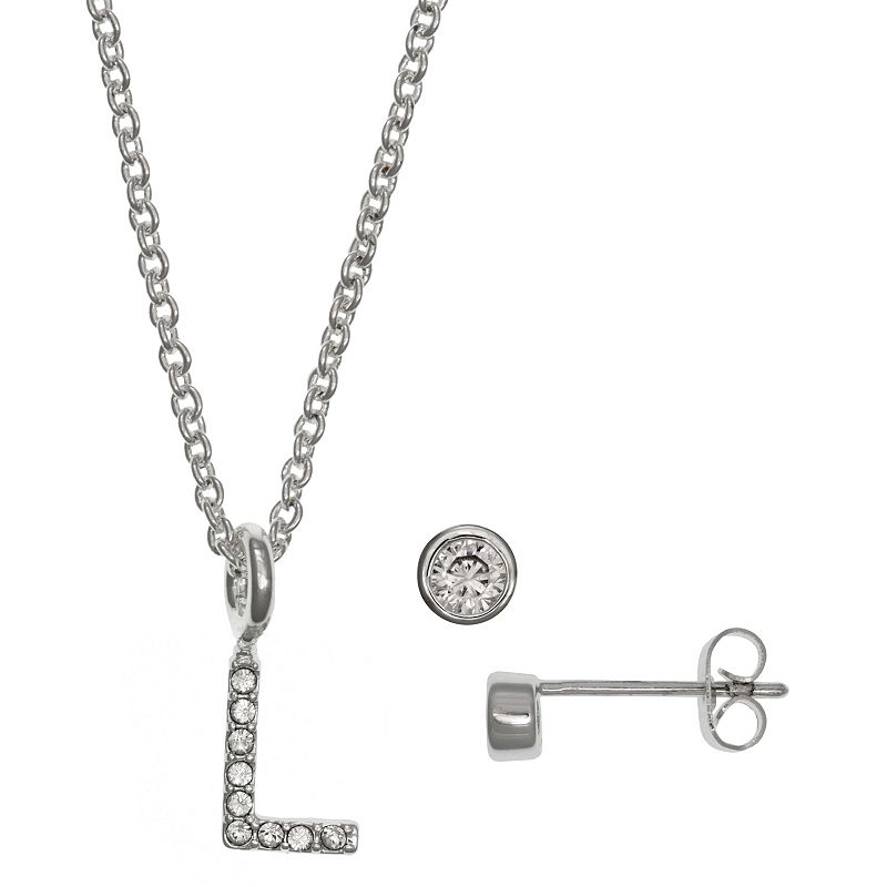 Kids FAO Schwarz Initial Necklace & Stud Earring Set, Girls, White