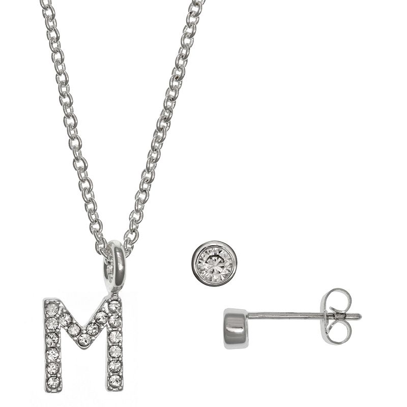 Kids FAO Schwarz Initial Necklace & Stud Earring Set, Girls, White