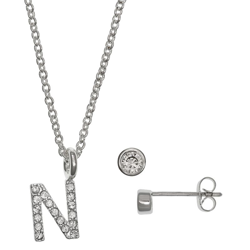 Kids FAO Schwarz Initial Necklace & Stud Earring Set, Girls, White