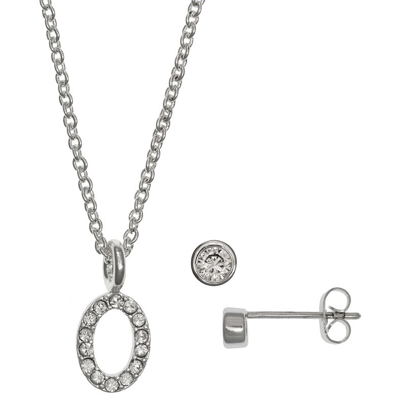 Kids FAO Schwarz Initial Necklace & Stud Earring Set, Girls, White