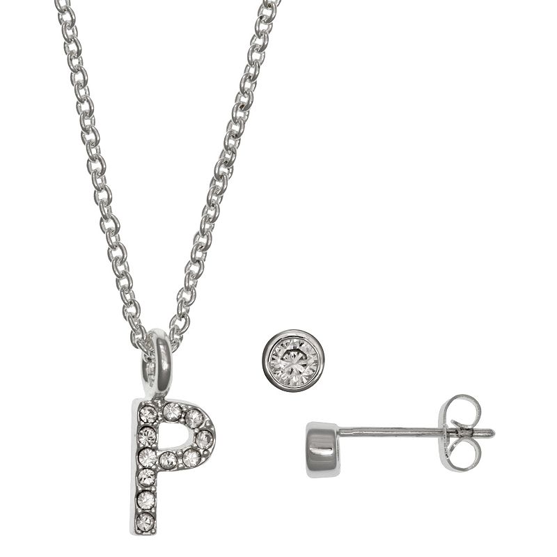 Kids FAO Schwarz Initial Necklace & Stud Earring Set, Girls, White