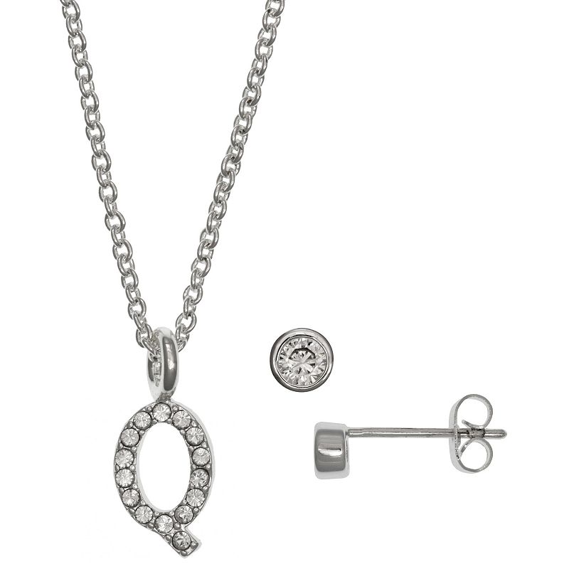 Kids FAO Schwarz Initial Necklace & Stud Earring Set, Girls, White