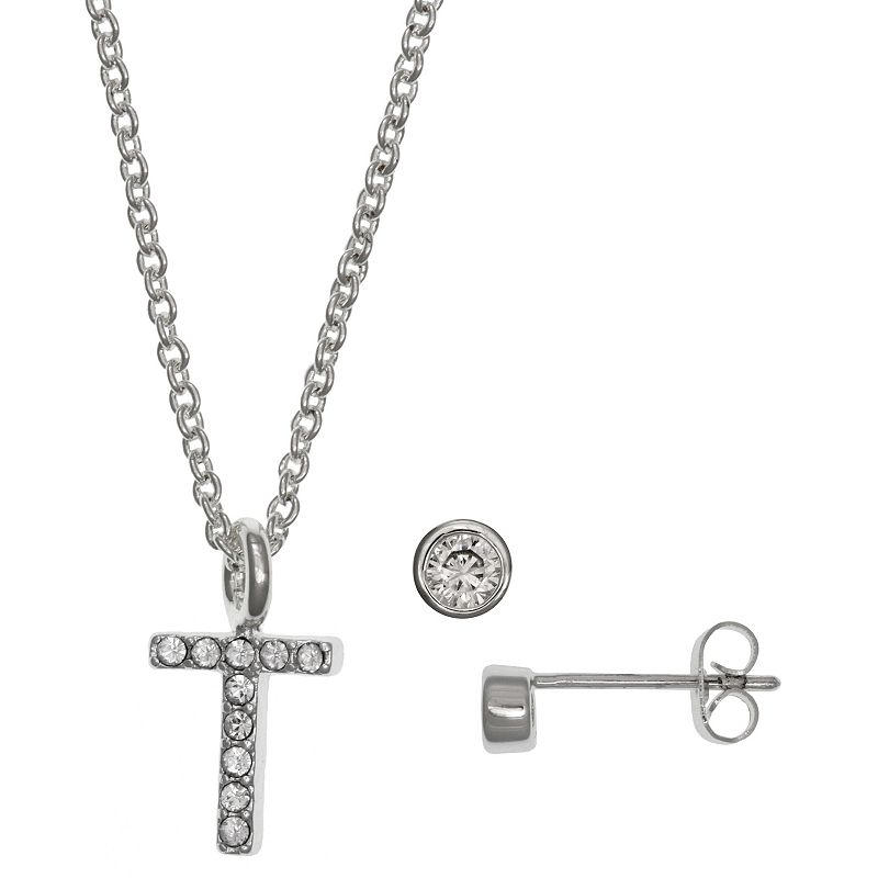 Kids FAO Schwarz Initial Necklace & Stud Earring Set, Girls, White